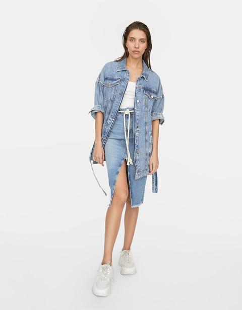 Gonna Midi In Denim Con Laccio Jeans Chiaro