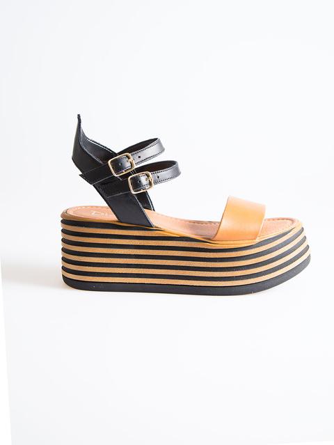 Sandalo In Pelle Con Zeppa