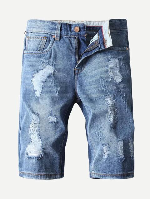 Men Destroyed Denim Shorts from Romwe 