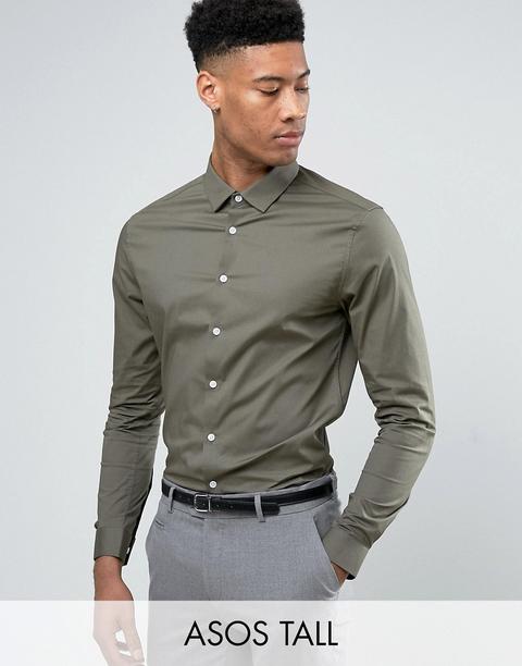 Asos Tall - Camicia Skinny Kaki - Verde