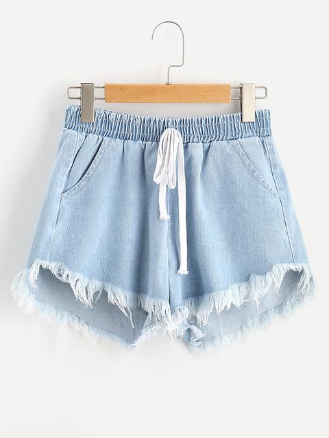 Shorts Con Bajo Asimétrico En Denim