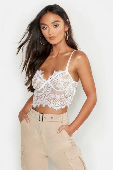 Womens Premium Lace Cupped Bralet - White - L, White