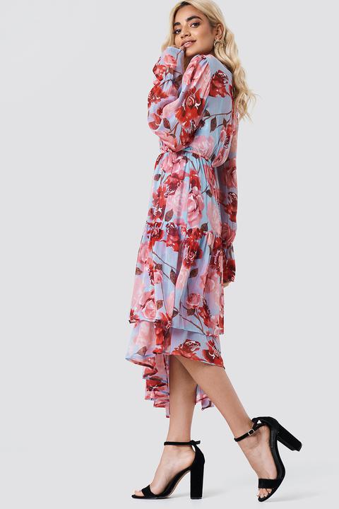 Asymmetric Chiffon Frill Dress Mehrfarbig
