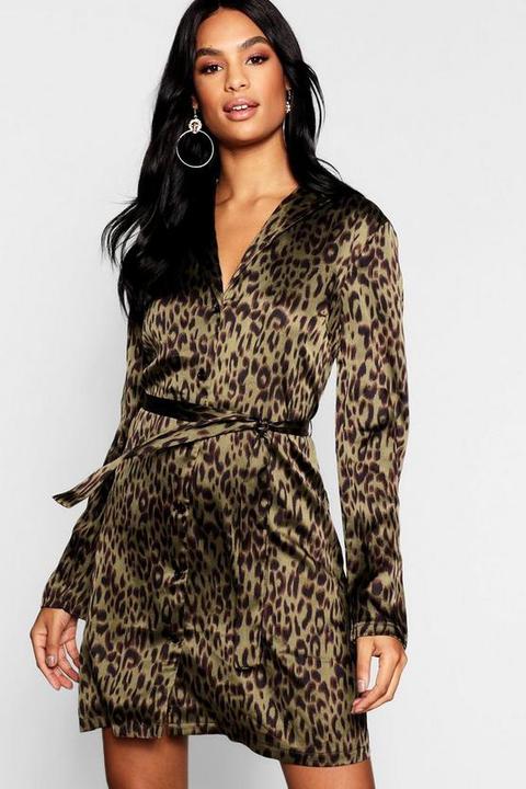 boohoo green leopard print dress