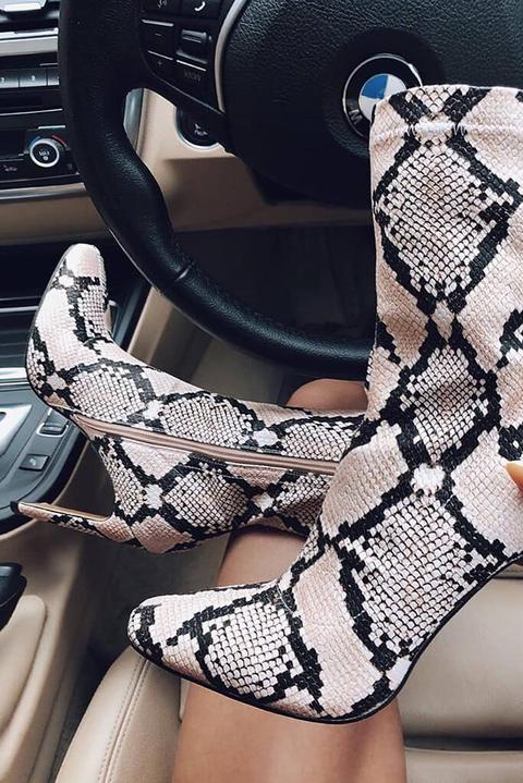 Multi Snake Print Thin Heel Ankle Boots