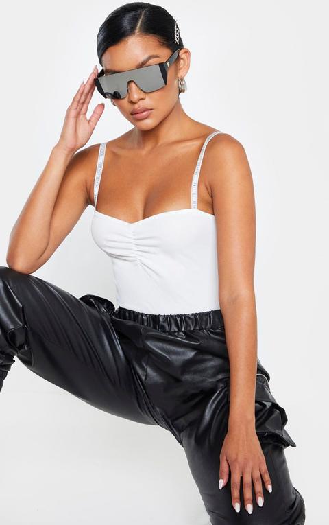 Prettylittlething White Strap Rib Bodysuit, White