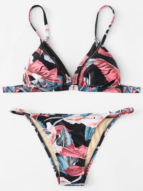 Bikini Con Stampa Foglia