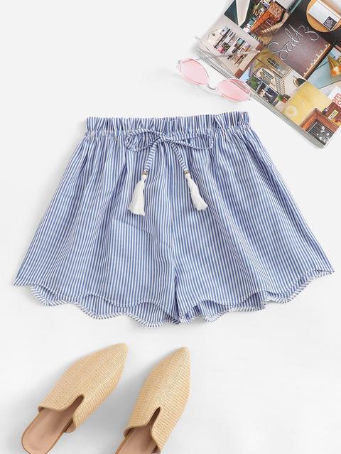 Shorts A Righe, Coulisse In Vita E Orlo Ondulato