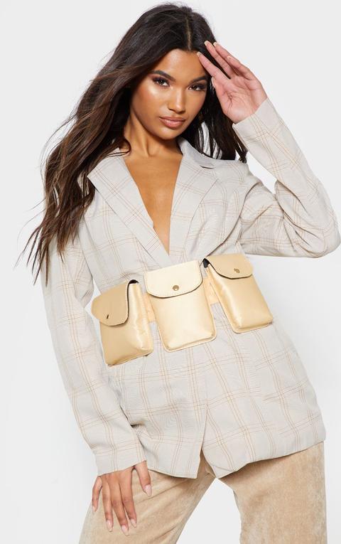 Cream Triple Pocket Nylon Utility Belt Bag