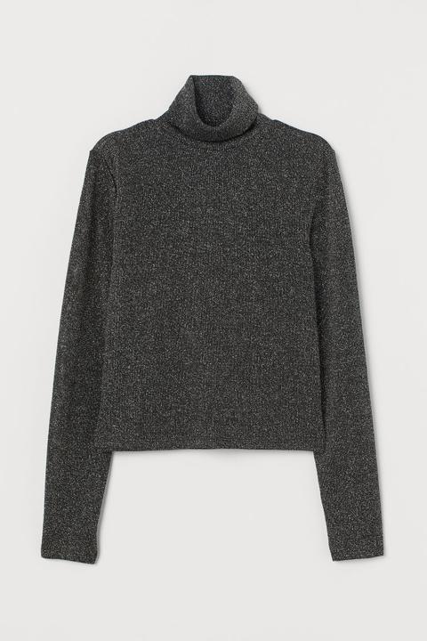 Glittery Polo-neck Jumper - Black