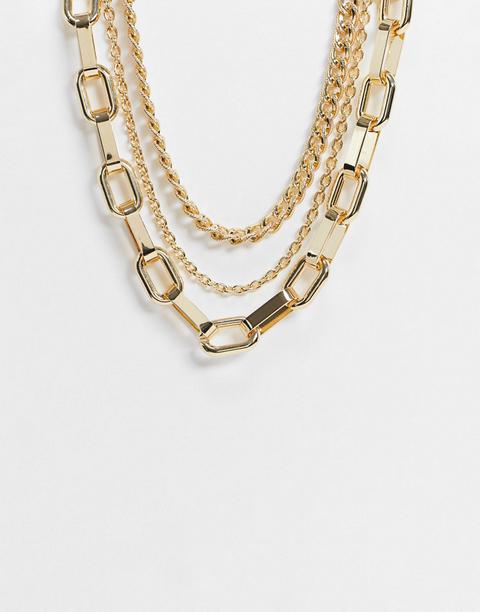 Asos Design Multirow Necklace With Mixed Heavy Chains In Gold Tone