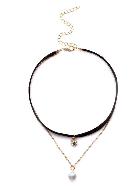 Collana Con Pendente Perline False Strass - Nero