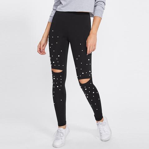 Leggings Con Perlas Y Aberturas En Las Rodillas
