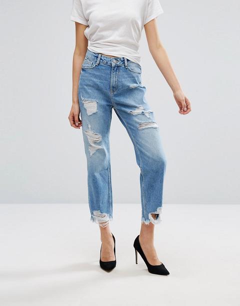 New Look - Mom Jeans Strappati - Blu