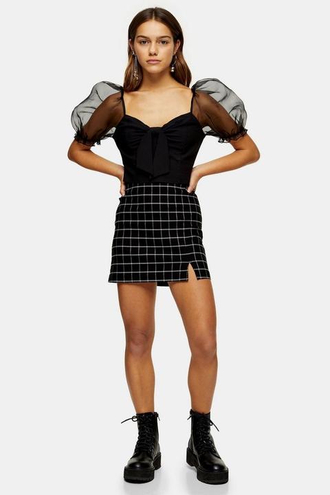 Petite Black Windowpane Check Mini Skirt