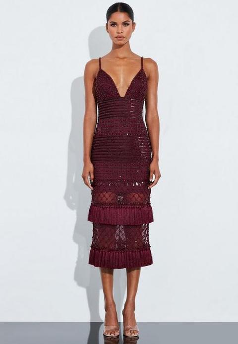 burgundy beaded dress