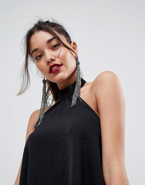 Pendientes Muy Largos Con Diseño De Borla De Cuentas En Plateado Oscuro De Asos