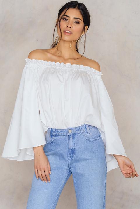 Wide Sleeve Off Shoulder Top White