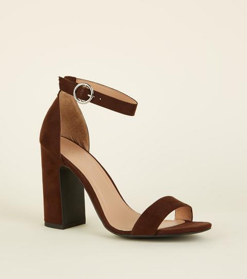 Rust Suedette Barely There Block Heels New Look