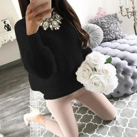 Maglione Girocollo Manica Lunga Casuale Nero