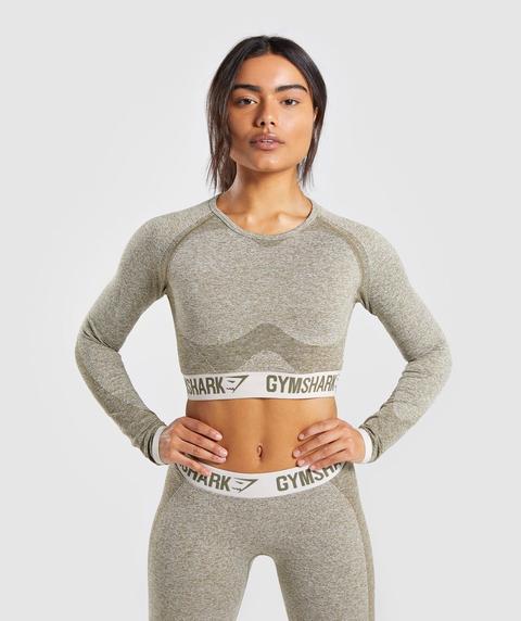 Gymshark Flex Long Sleeve Crop Top - Khaki/sand