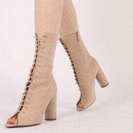 Jemma Lace Up Ankle Boots In Nude Faux Suede