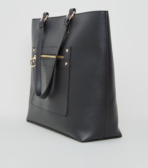 Black Leather-look Tote Bag New Look Vegan from NEW LOOK on 21 Buttons
