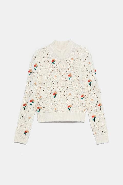 Pull En Maille À Fleurs