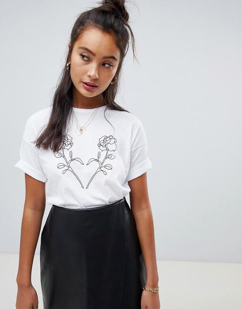 Wednesday's Girl - T-shirt Comoda Con Cuore Di Rose - Bianco