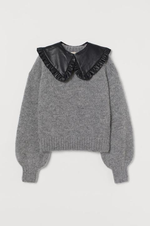 Pull En Laine Avec Col - Gris