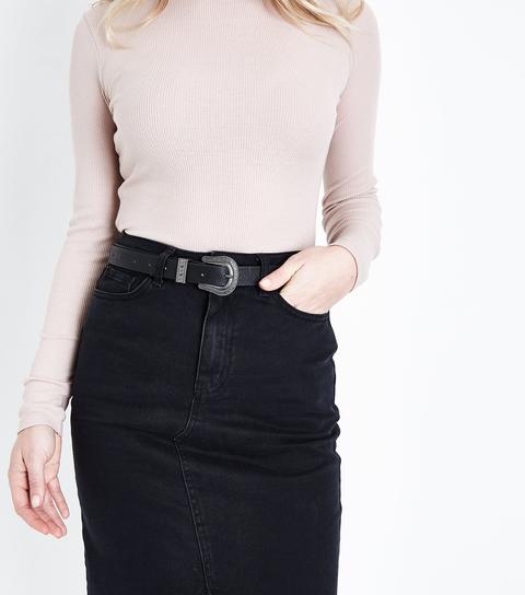 Black Buckle Western Belt New Look