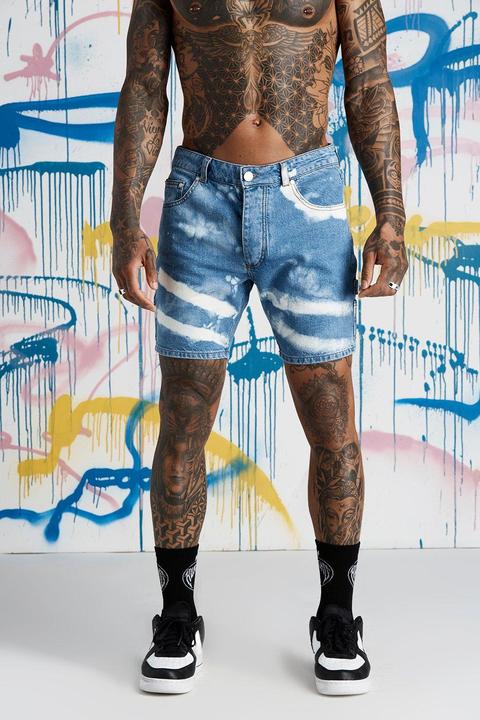 Quavo Slim Fit Cargo Detail Tie Dye Denim Shorts