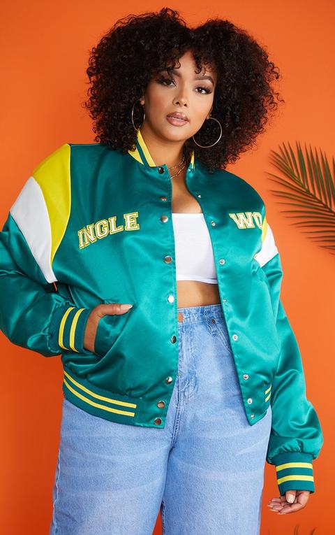 Plus Green Oversized Inglewood Bomber Jacket