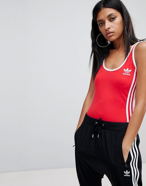 Adidas Originals Adicolor - Body Rosso Con Tre Strisce - Rosso