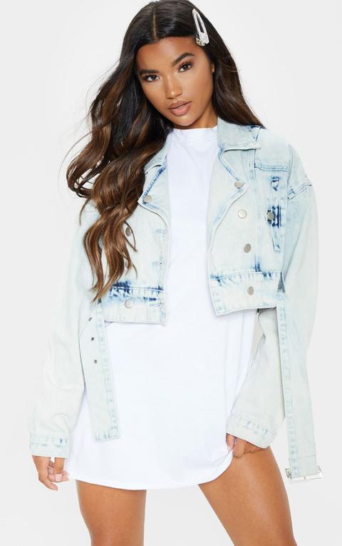 Bleach Wash Biker Oversized Denim Jacket