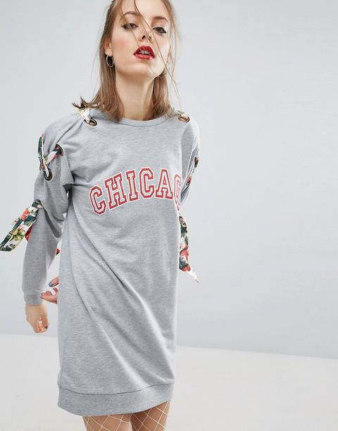 Vestido De Punto Con Detalle De Lazada Y Estampado De Flores Chicago De Asos