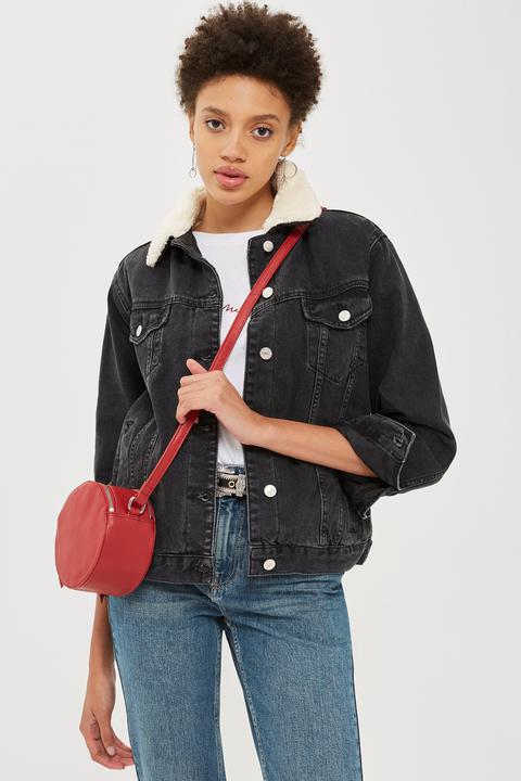 Womens Petite Washed Black Oversized Borg Jacket - Washed Black, Washed Black