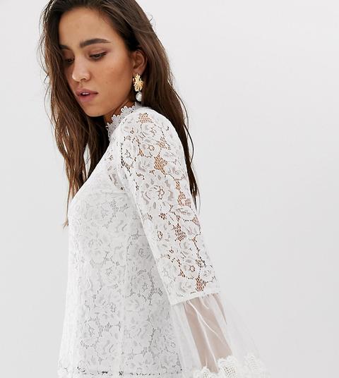 River Island - Blusa In Pizzo Bianco - Crema