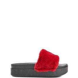 Lally - Red Fur Flatform Sliders