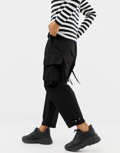 Asos Design Cargo Trousers With Strapping In Black