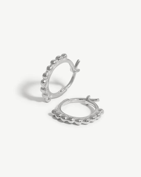 Lucy Williams Mini Beaded Hinged Hoop Earrings Sterling Silver