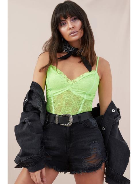 Fluro Lime Lace Corset Bodysuit