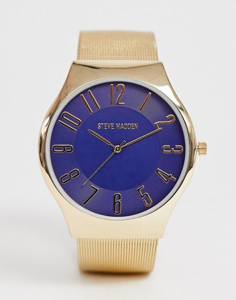 Steve Madden - Orologio Da Uomo In Maglia Metallica Con Quadrante Blu - Oro