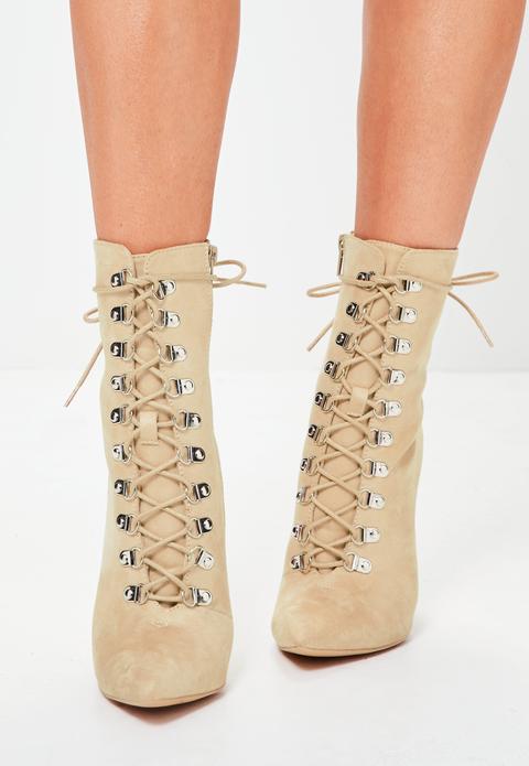 nude lace up ankle boots