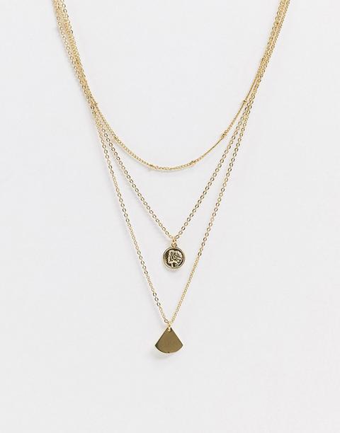 Designb London Multirow Necklace In Gold With Pendant Detail