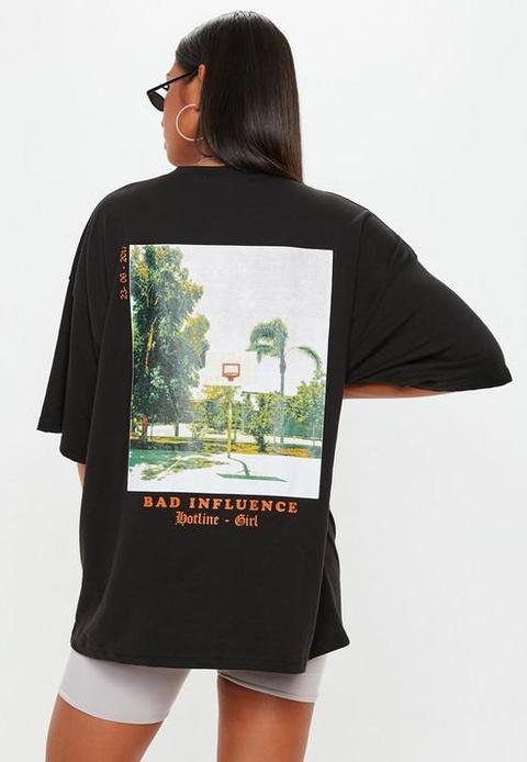 Black Bad Influence Graphic Oversized T Shirt, Black