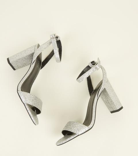 barely there silver block heels