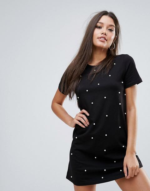 Vestido Estilo Camiseta Con Perlas De Adorno De Boohoo