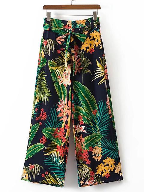 Pantaloni Con Fondo Ampio ,con Stampa Tropicale