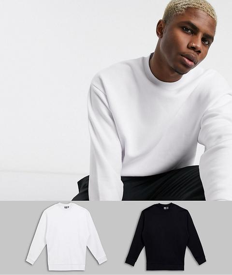 Pack De 2 Sudaderas Extragrandes En Blanco Y Negro De Asos Design-multicolor